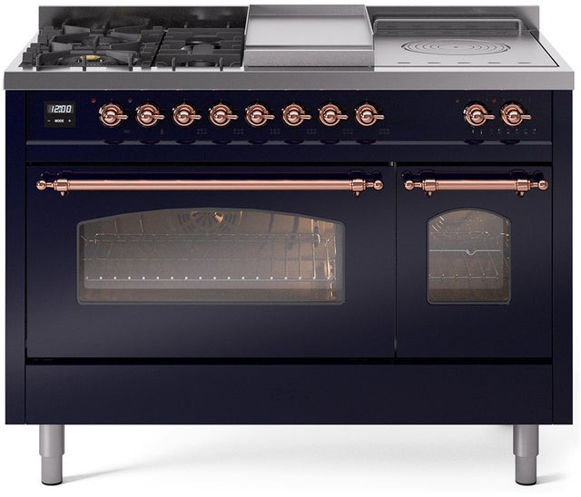 Ilve UP48FSNMPMBPLP 48 inch Dual Fuel Range Gas Burner Top and Electri...