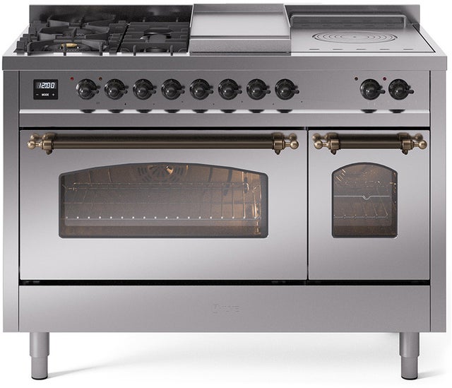 Ilve UP48FSNMPSSBLP 48 inch Dual Fuel Range Gas Burner Top and Electri...