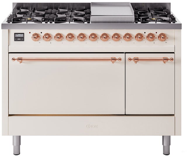 Ilve UP48FQNMPAWP Nostalgie 48 Inch Dual Fuel Range with 8 Sealed Bu...