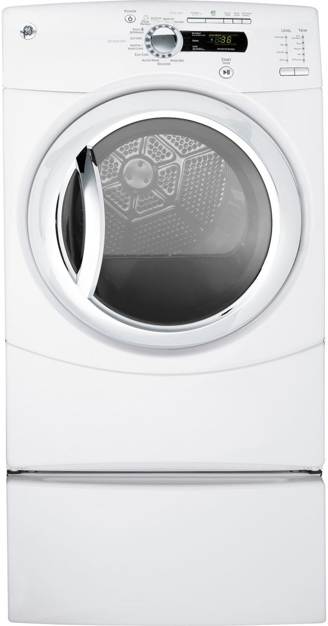 GE GFDS350ELWW 27" Electric Steam Dryer with 7.5 cu. ft. Capacity...