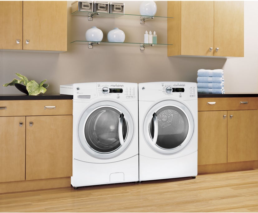 GE GFDS350ELWW 27" Electric Steam Dryer with 7.5 cu. ft. Capacity...