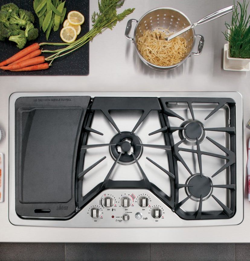 GE CGP650SETSS 36 Inch Gas Cooktop with Griddle Accessory, Precis...