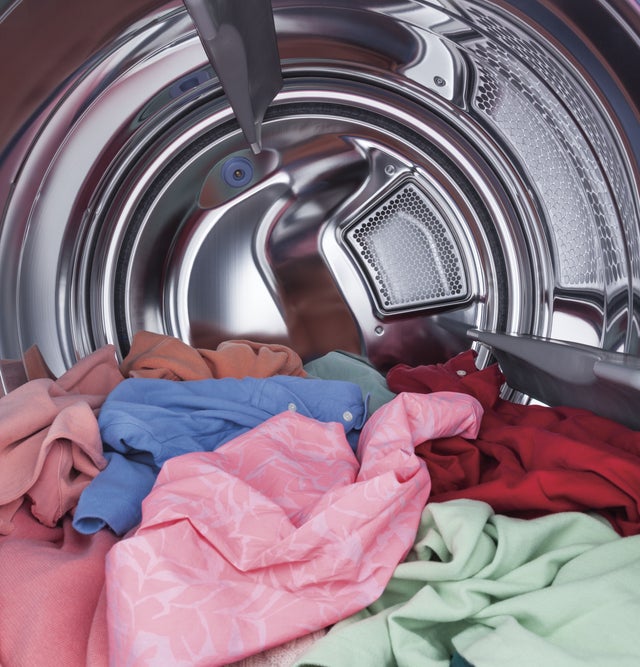 GE GFD48GSPKRR 28 Inch Front Load Gas Dryer with Steam: Ruby Red