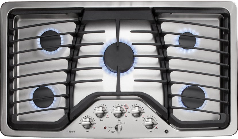 GE PGP976SETSS 36 Inch Gas Cooktop with 5 Sealed Burners, 17,000 ...