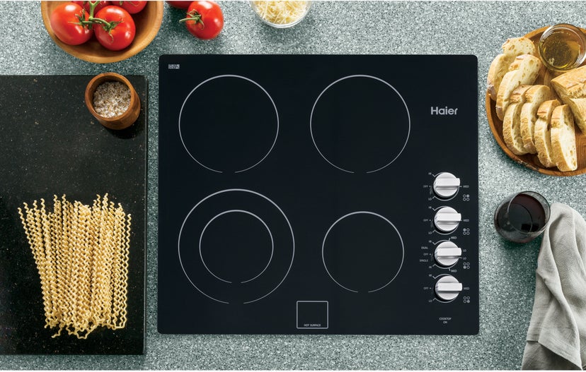 Haier HCC2220BEB 24 Inch Electric Cooktop with Dual Element, Hot Su...