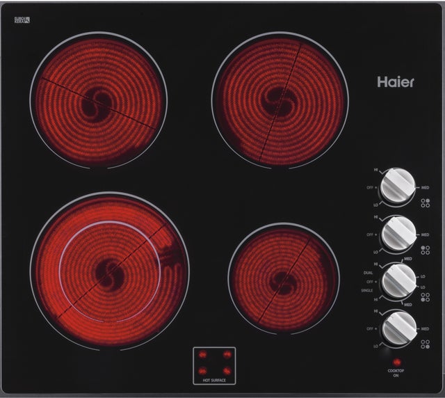 Haier HCC2220BEB 24 Inch Electric Cooktop with Dual Element, Hot Su...