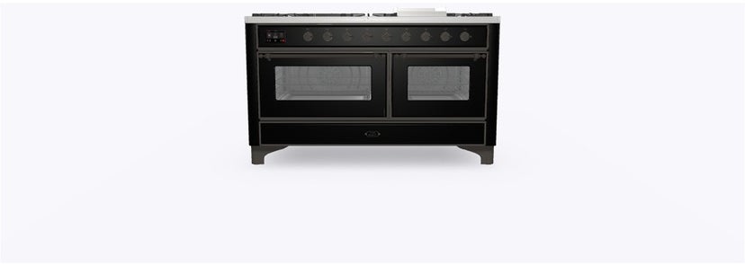 Ilve UM15FDNS3BKBLP 60" Dual Fuel Range w/ 9 Sealed Burners, Double Ov...