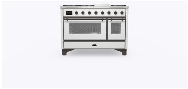 Ilve UM12FDNS3WHBLP 48 Inch Freestanding Dual Fuel Range with 8 Sealed...