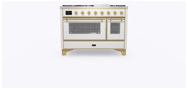 Ilve UM12FDNS3WHGLP 48 Inch Freestanding Dual Fuel Range with 8 Sealed...