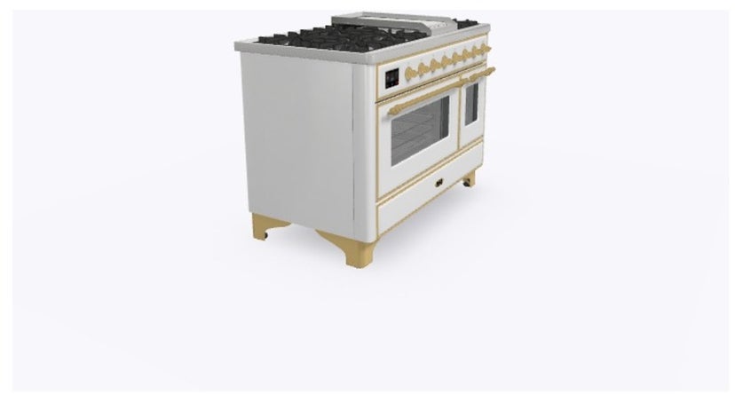 Ilve UM12FDNS3WHG 48 Inch Freestanding Dual Fuel Range with 8 Sealed...