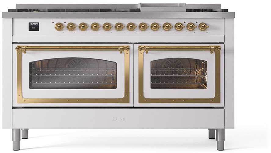 Ilve UN60FNMPWHGLP White With Brass Knobs, Liquid Propane