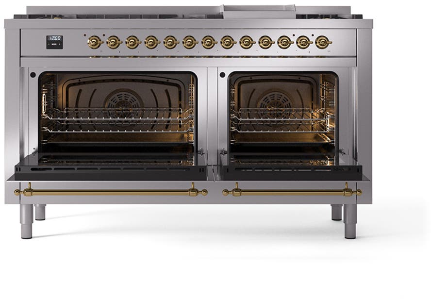 Ilve UN60FNMPSSGLP Stainless Steel With Brass Knobs, Liquid Propane