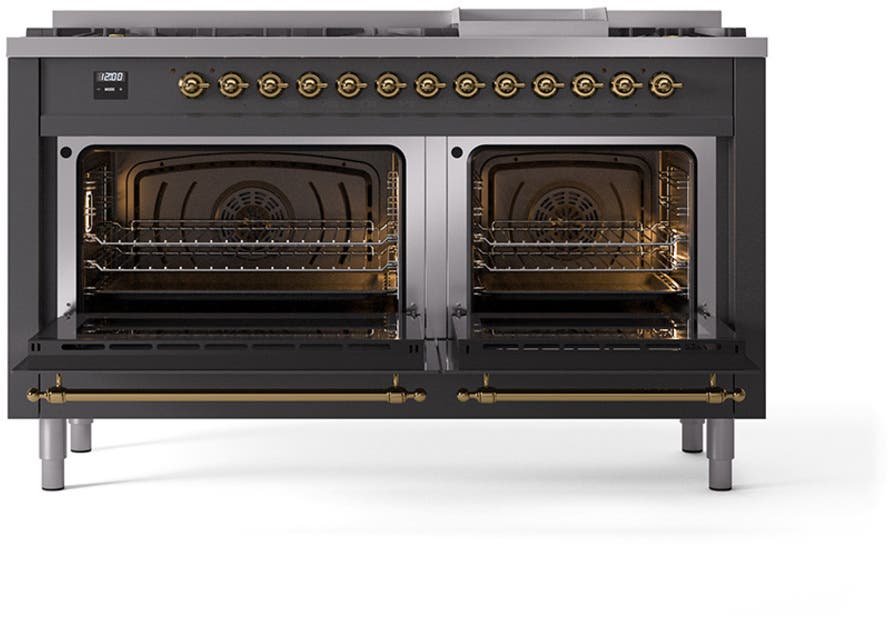 Ilve UN60FNMPMGGLP Graphite Matte With Brass Knobs, Liquid Propane