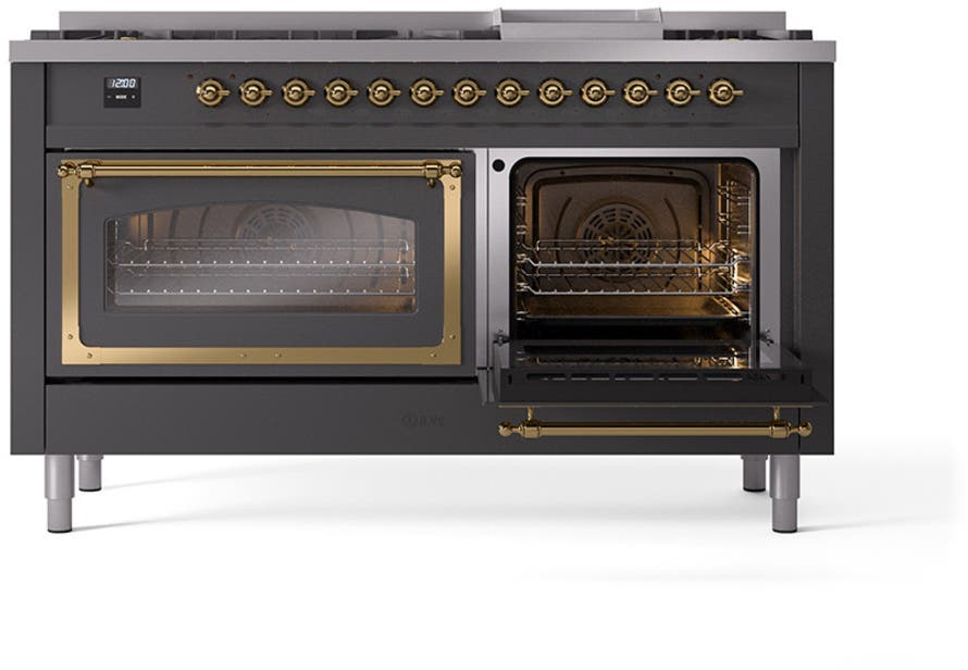 Ilve UN60FNMPMGGLP Graphite Matte With Brass Knobs, Liquid Propane