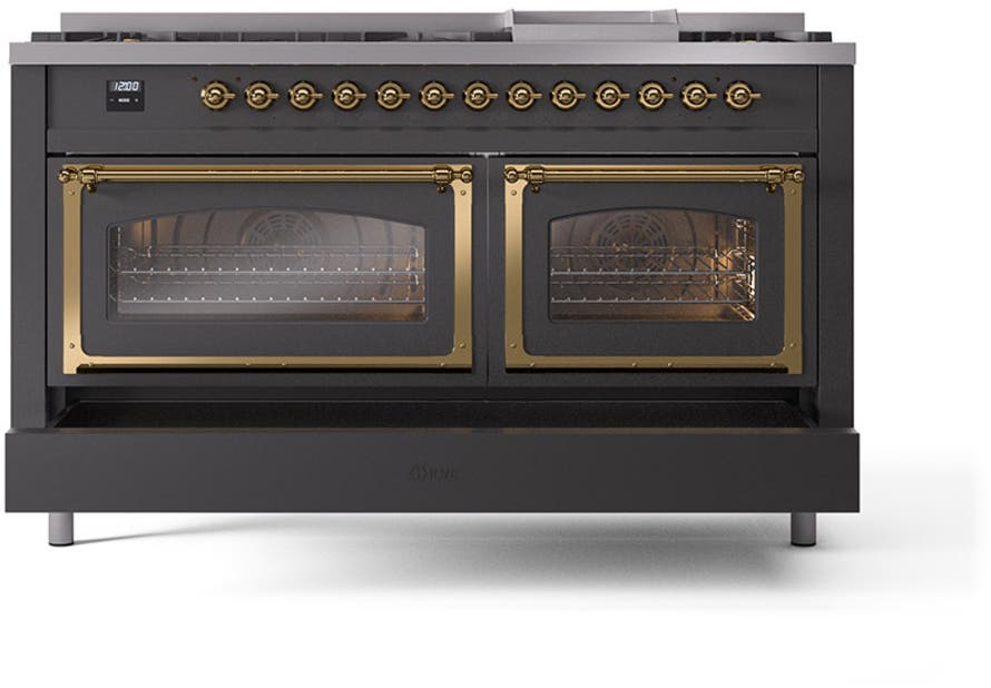 Ilve UN60FNMPMGGLP Graphite Matte With Brass Knobs, Liquid Propane