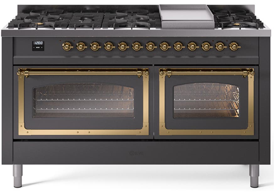 Ilve UN60FNMPMGG Graphite Matte With Brass Knobs, Natural Gas