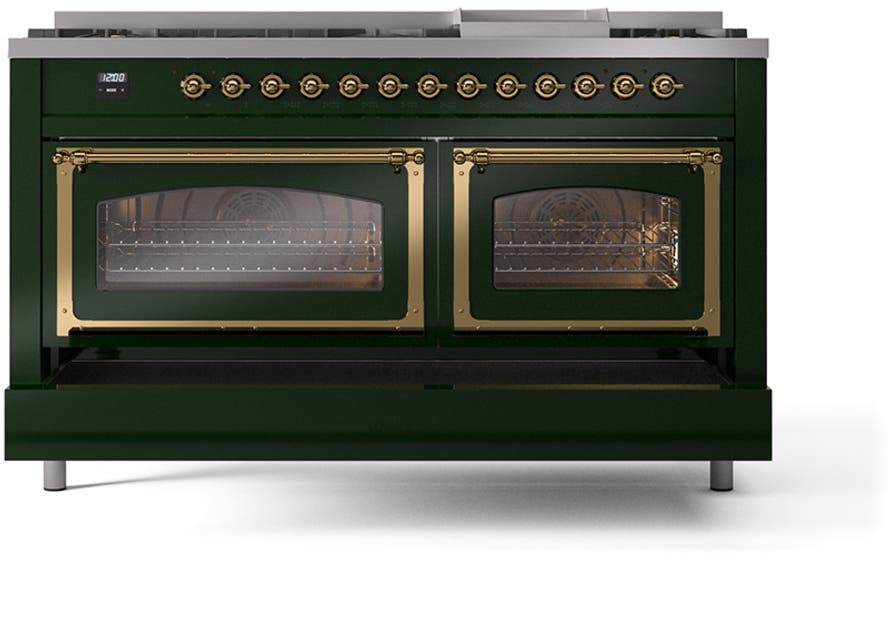 Ilve UN60FNMPEGGLP Emerald Green With Brass Knobs, Liquid Propane