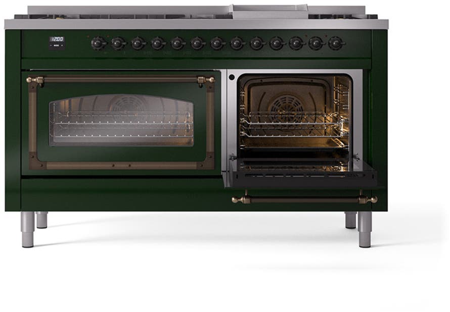 Ilve UN60FNMPEGBLP Emerald Green With Bronze Knobs, Liquid Propane