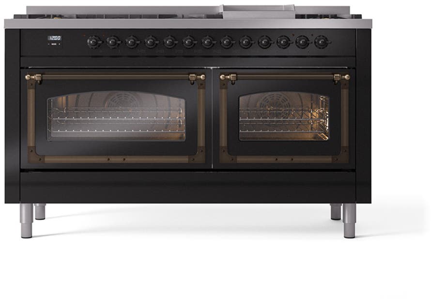 Ilve UN60FNMPBKB Glossy Black With Bronze Knobs, Natural Gas