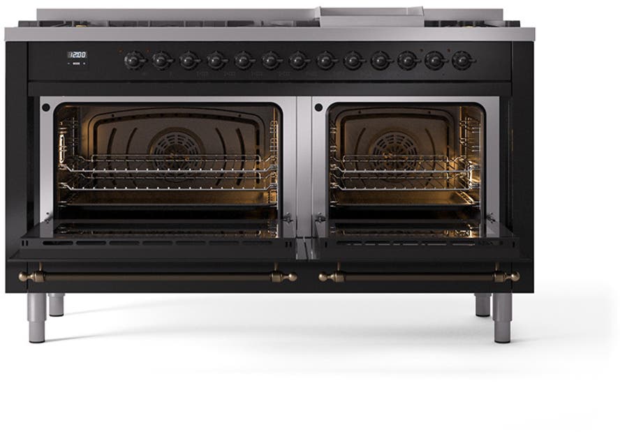Ilve UN60FNMPBKB Glossy Black With Bronze Knobs, Natural Gas