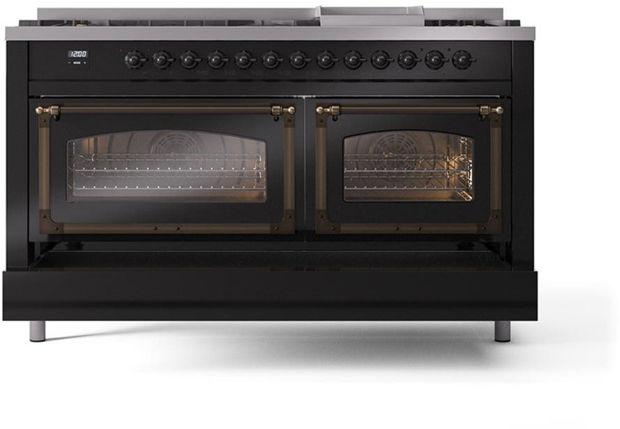 Ilve UN60FNMPBKB Glossy Black With Bronze Knobs, Natural Gas