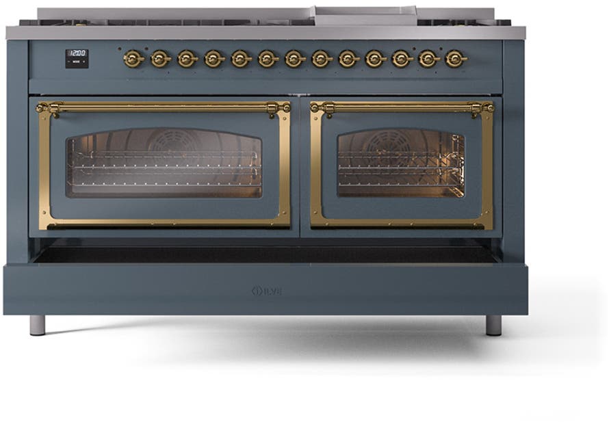 Ilve UN60FNMPBGGLP Blue Grey With Brass Knobs, Liquid Propane