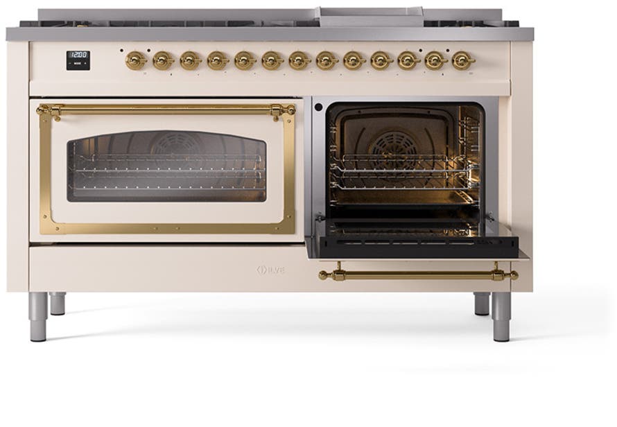 Ilve UN60FNMPAWG Antique White With Brass Knobs, Natural Gas