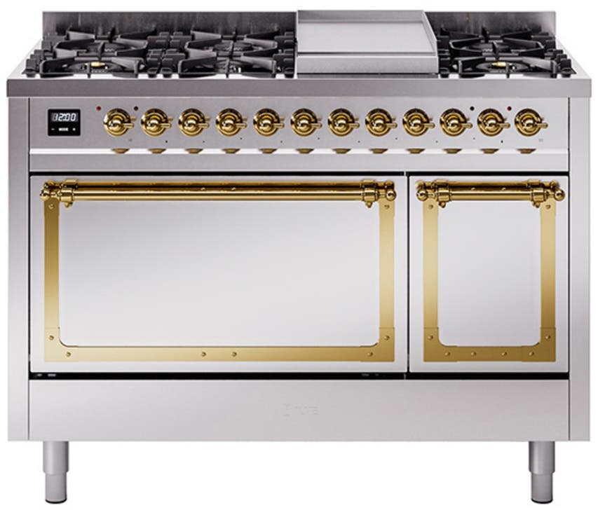 Ilve UN48FQNMPSSGLP Stainless Steel With Brass Knobs, Liquid Propane
