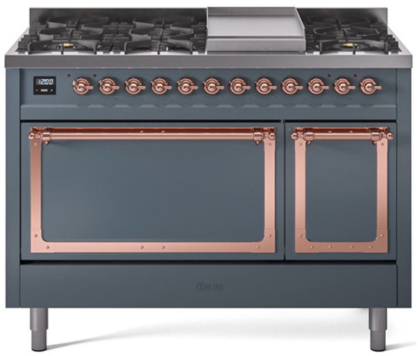Ilve UN48FQNMPBGPLP Blue Grey With Copper Knobs, Liquid Propane