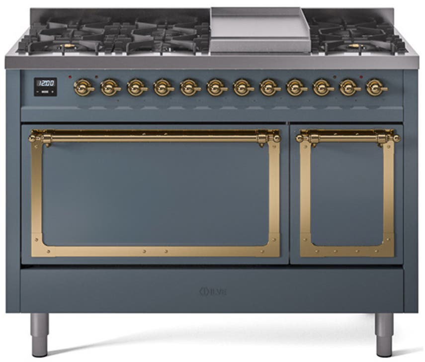 Ilve UN48FQNMPBGG Blue Grey With Brass Knobs, Natural Gas