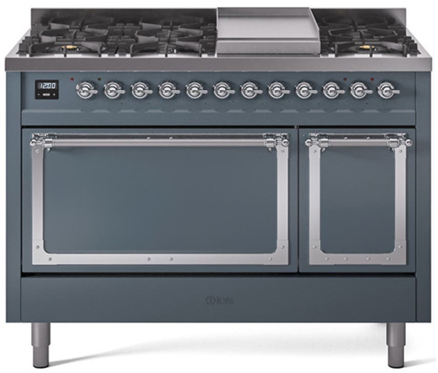 Ilve UN48FQNMPBGC Blue Grey With Chrome Knobs, Natural Gas
