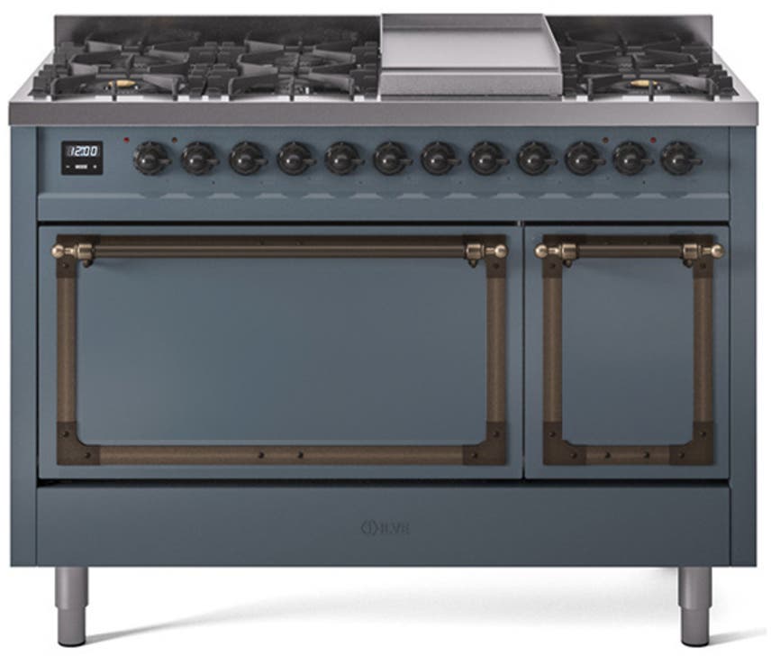 Ilve UN48FQNMPBGBLP Blue Grey With Bronze Knobs, Liquid Propane
