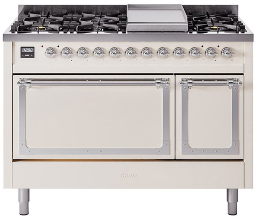 Ilve UN48FQNMPAWCLP Antique White With Chrome Knobs, Liquid Propane