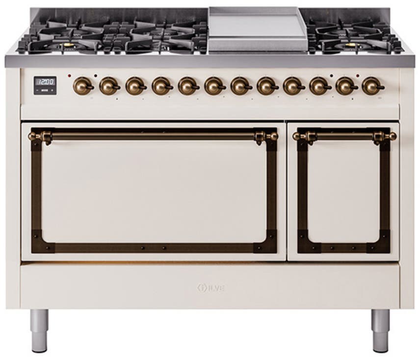 Ilve UN48FQNMPAWB Antique White With Bronze Knobs, Natural Gas