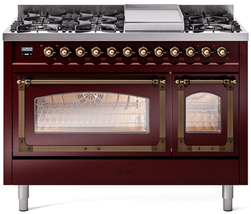 Ilve UN48FNMPBUB Burgundy With Bronze Knobs, Natural Gas