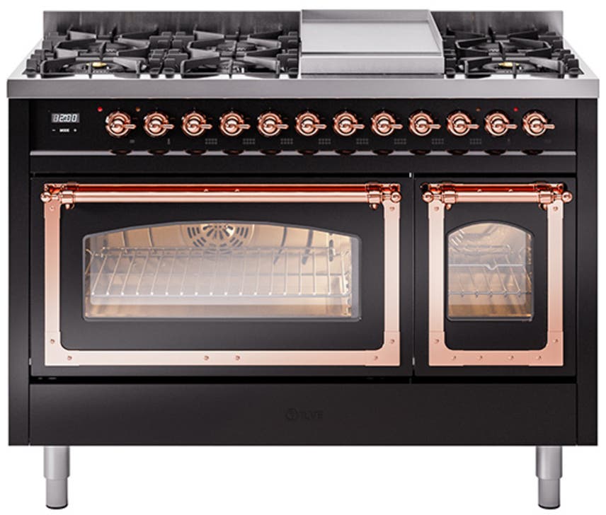 Ilve UN48FNMPBKPLP Glossy Black With Copper Knobs, Liquid Propane