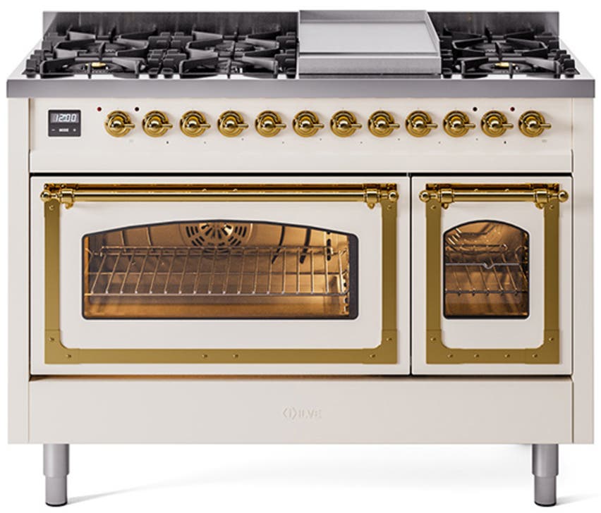 Ilve UN48FNMPAWGLP Antique White With Brass Knobs, Liquid Propane