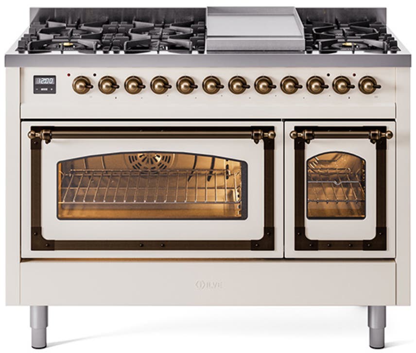 Ilve UN48FNMPAWBLP Antique White With Bronze Knobs, Liquid Propane