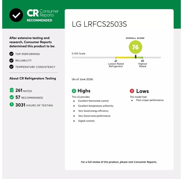 LG LRFCS2503S PrintProof Stainless Steel