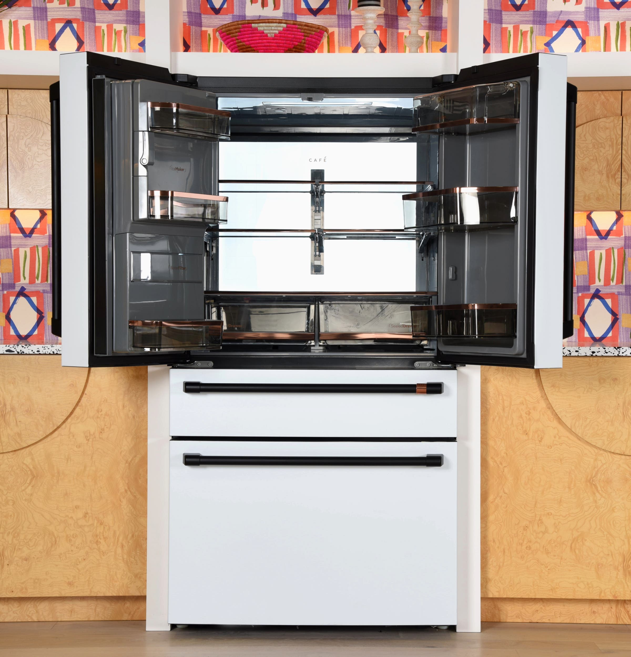 Cafe CVE28DP4NW2 Matte White with Brushed Bronze Handles