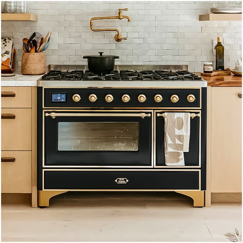 Ilve UM12FDNS3BKGLP 48 Inch Freestanding Dual Fuel Range with 8 Sealed...