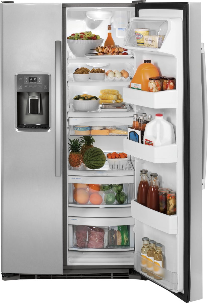 GE GSE25GSHSS Side By Side Refrigerator With 25 Cubic Feet Capac...