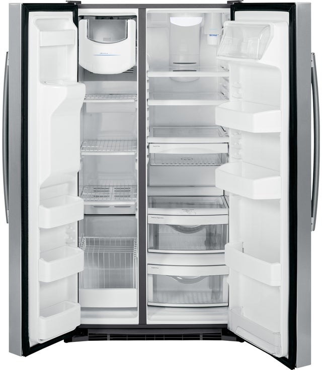 GE GSE25GSHSS Side By Side Refrigerator With 25 Cubic Feet Capac...