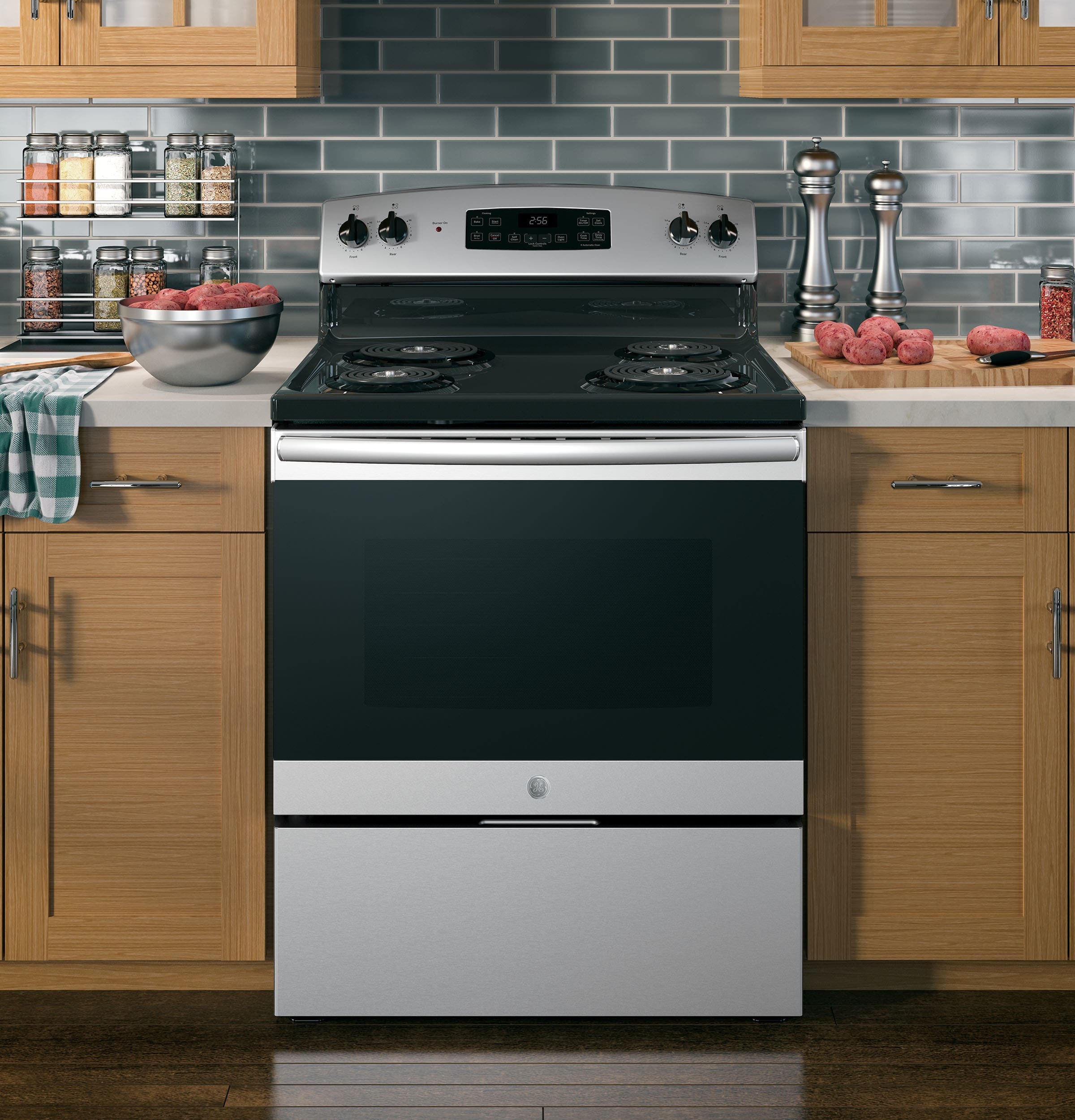 GE JB256RMSS Stainless Steel with Black