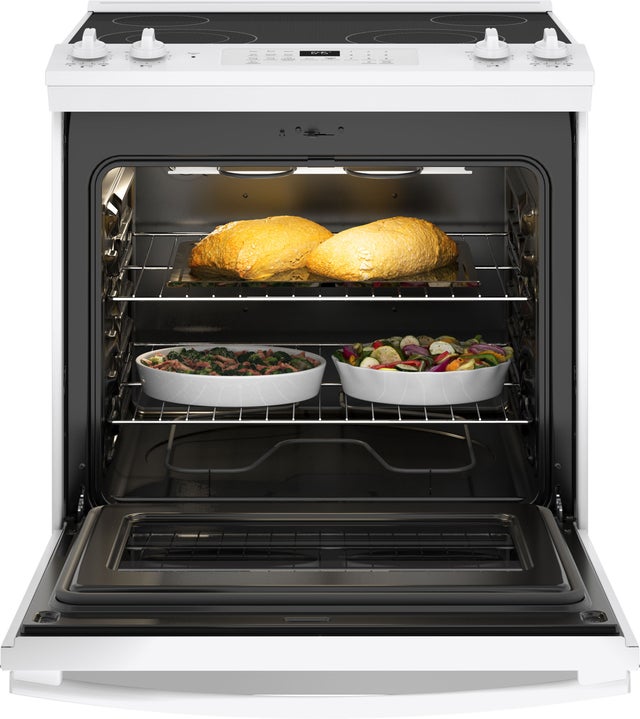 GE JS645DLWW 30 Inch Slide-In Electric Range with 4 Radiant Ele...