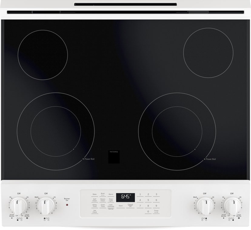 GE JS645DLWW 30 Inch Slide-In Electric Range with 4 Radiant Ele...