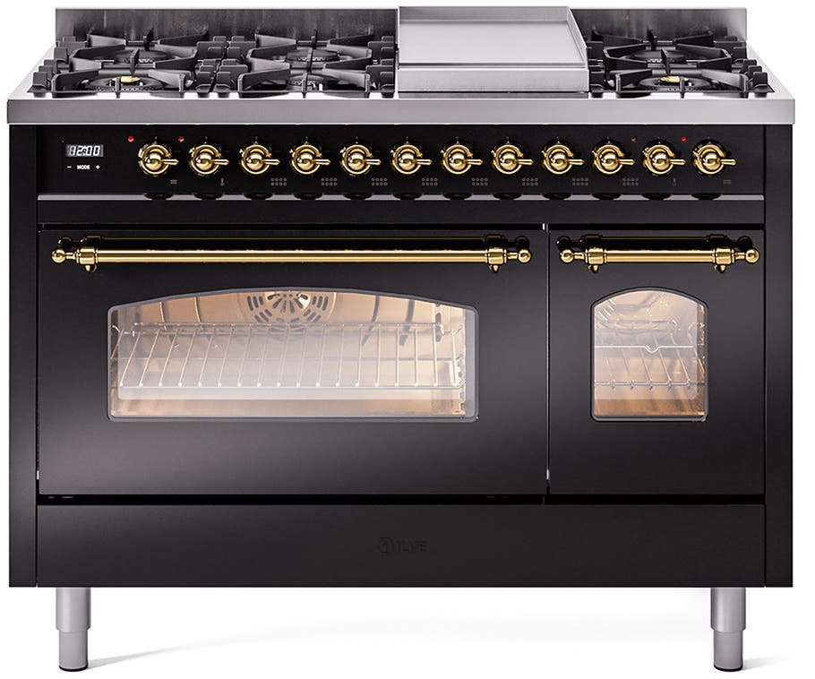 Ilve UP48FNMPBKGLP Glossy Black With Brass Trim, Lp