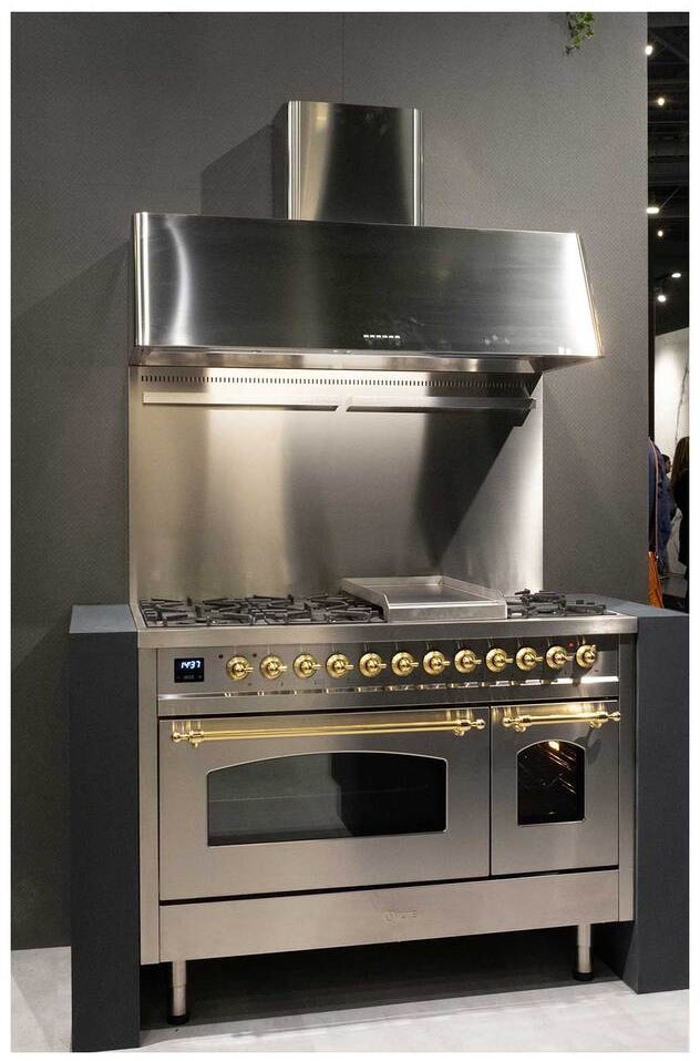 Ilve UP48FNMPSSG 48 inch Dual Fuel Range Gas Burner Top and Electri...