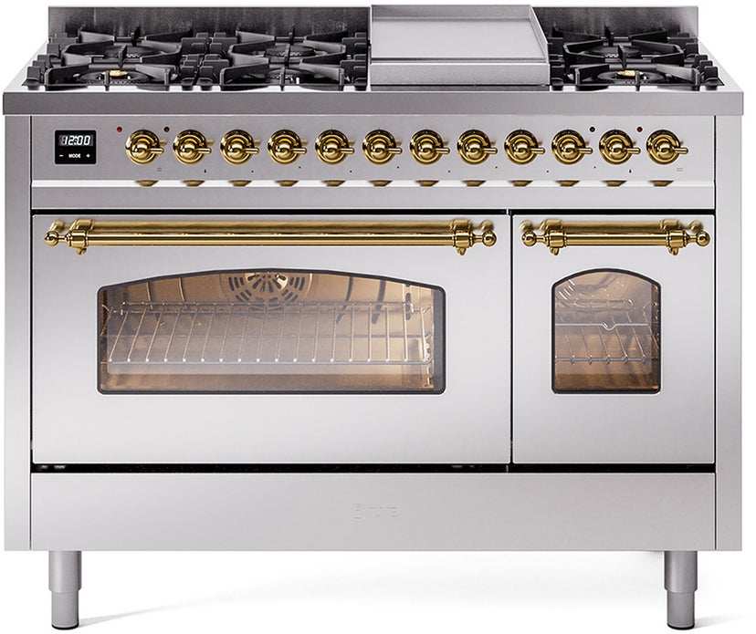 Ilve UP48FNMPSSG 48 inch Dual Fuel Range Gas Burner Top and Electri...