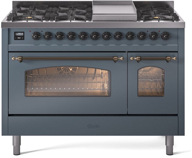 Ilve UP48FNMPBGB 48 inch Dual Fuel Range Gas Burner Top and Electri...